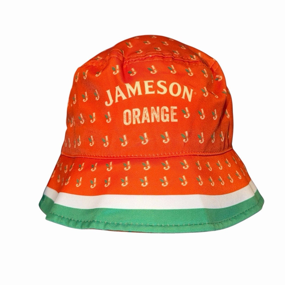 Jameson Orange Irish Whiskey Bucket Hat OSFM Green White J Pattern Dutch Lion